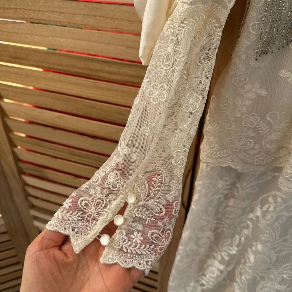 Vintage Cachet Bari Protas cream lace beaded wedding prom formal gown size S - Picture 9 of 14